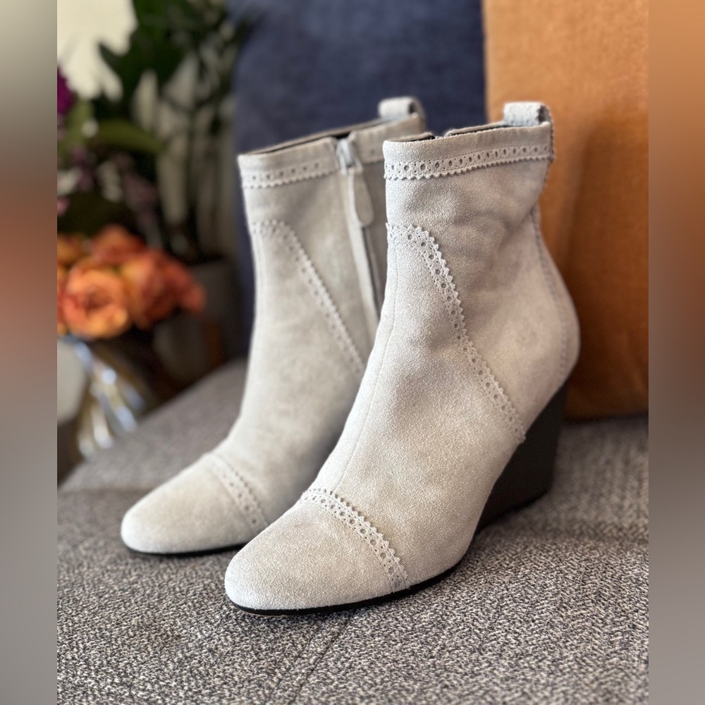 Balenciaga Light Grey Suede Ankle Wedge Booties